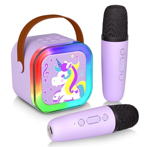 Mini Karaoke Machine with 2 Microphones, Singing Toys for Ages 3, 4, 5, 6, 7, 8 +, Best Gift for Birthday, Party, Christmas | Karaoke Machine for Kids Adults (Purple)