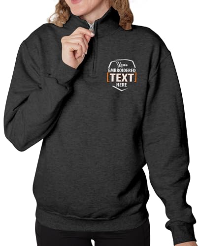 TEEAMORE Custom Embroidered Quarter Zip Pullover Sweatshirt Add Your Text Personalized Embroidery