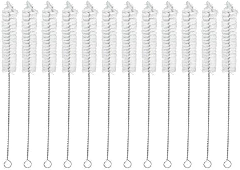 12PK Bristle Cleaning Brushes with Fan-Shaped Ends, 9" - Twisted Stainless Steel Wire Handle - Ideal for 0.6" - 0.8" Diameter Tubes, Bottles, Flasks, Cylinders, Jars, Vases, Cups - Eisco Labs