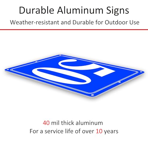 Image of Premium Aluminum Number Signs 50, Metal 12 inch X 8 inch Blue Numbered Signs Outdoor for Parking Lots, Floor, Dock, Court, Aisle, Field, High Visibility, No Fade, Weather-resistant