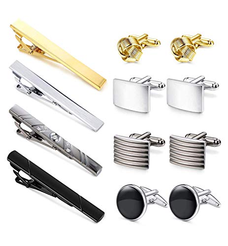 Adramata 12 Pcs Tie Clips and Cufflink Set for Men Tie Bar Pinch Clip Cufflinks Tie Bar Clip Business with Box Fathers Day Gift