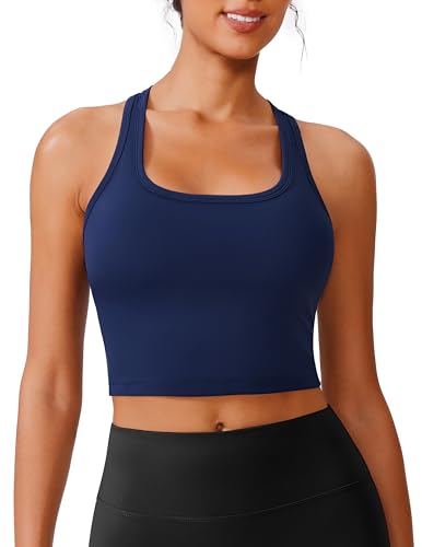 Image of PINSPARK Sports Bra Longline Racerback Tank Tops for Women Padded Workout Yoga Top