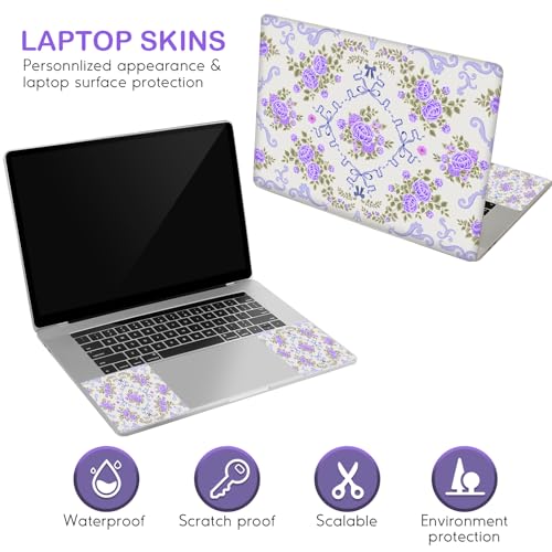 Image of DINKY Laptop Skin Sticker Decal 15.6 inch 15.4 inch 12 inch 13 inch 13.3 inch 14 inch 15 inch Laptop Universal Vinyl Skin Stickers Cover Art Decal Notebook PC Personalized Protector, Purple Flower Bow