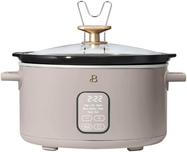 Beauti 6 Qt Programmable Slow Cooker, 5 Cooking Presets, Digital Countdown Timer, Dishwasher Safe Parts, Smart Design, Practical Features (Porcini)