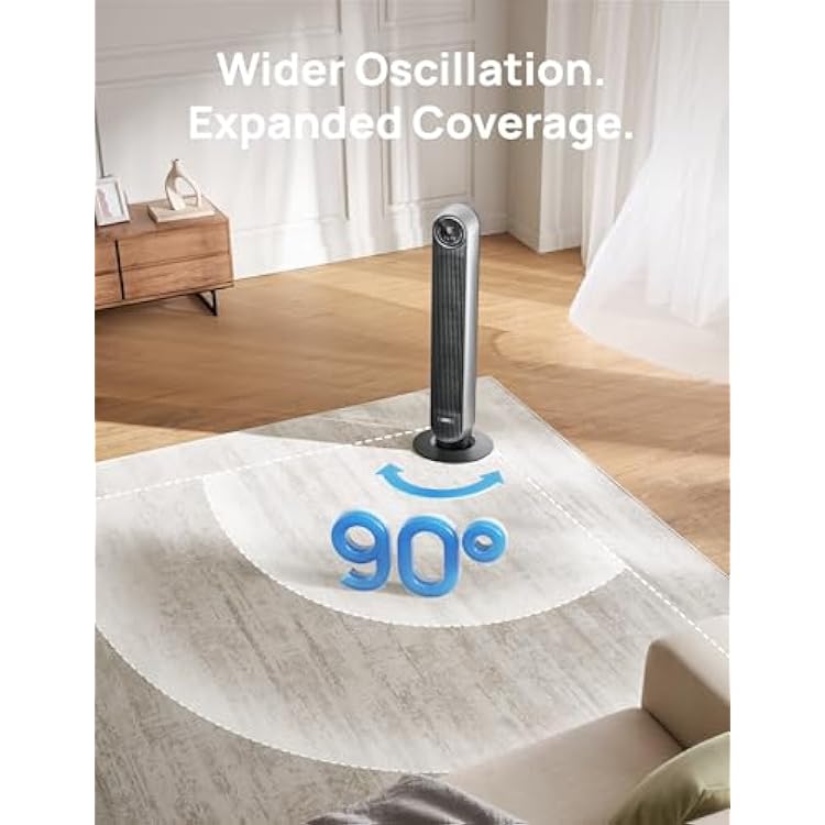 DREO Bladeless Tower Fan - 25ft/s, 4 Speeds, 4 Modes, 90 Oscillation, 8H Timer, Ultra Quiet for Bedroom, Indoors, Silver (Tower Fan 307)