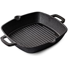 Cast Iron Grill Pan for Stove Top, 10 Inch Pre-Seasoned Cast Iron Skillet & Griddle Pan, Indoor Grill Pan for Steak, Bacon & Frying, Compatible with Gas, Electric, Induction Cooktops