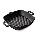 YALONG Cast Iron Grill Pan for Stove Top, 10 Inch Pre-Seasoned Cast Iron Skillet & Griddle Pan, Indoor Grill Pan for Steak, Bacon & Frying, Compatible with Gas, Electric, Induction Cooktops