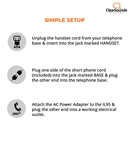 ClearSounds WIL95 UltraClear Portable Telephone Amplifier for Corded Digital and VoIP Phones with Up to 40dB Amplification, AC Powered (White) - Thumbnail 6