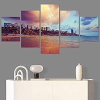 SIGNWIN 5 Panel Canvas Wall Art Modern Art Cityscape Contemporary Expressive Multicolor Photography Places for Home Decorations Ready to Hang - 60