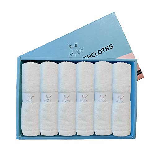 Image of elves Bamboo Viscose Face Cloth - Soft Washcloths for Baby & Adult - Organic Wash Clothes for Body and Face 10'' x 10'' - Reusable Makeup Remover Face Towel - Set of 6 (White)
