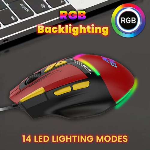 Image of Ant Esports GM333 RGB Wired High End Optical Ergonomic Gaming Mouse with 12800 DPI 1.5M Braided Cable Comes with Inbuilt Software Huano Switches with Rubber Coated Top Cover - Black /Red /Yellow