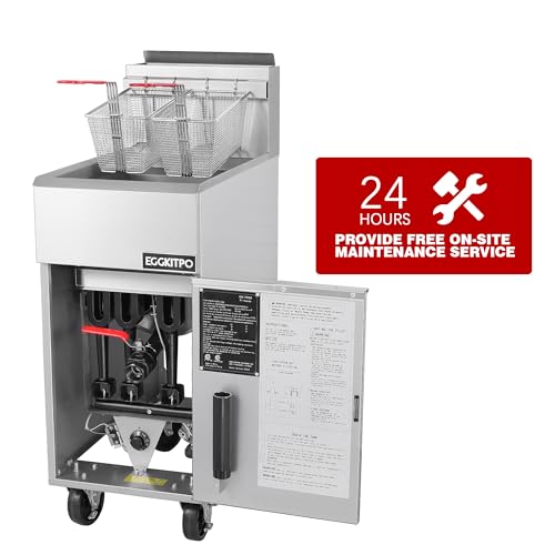 Image of EGGKITPO Commercial Natural Gas Fryer 90,000 BTU Stainless Steel Floor Fryer with 40lbs Oil Capacity CSA Certified Deep Fryer with 2 Baskets and 3 Heating Tubes for Restaurants Food Truck Use