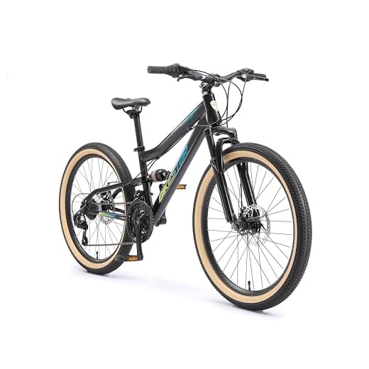BIKESTAR Kinder Fahrrad Fully Mountainbike 21 Gang Shimano, Scheibenbremse ab 8 Jahre | 24 Zoll Kinderrad MTB | Schwarz