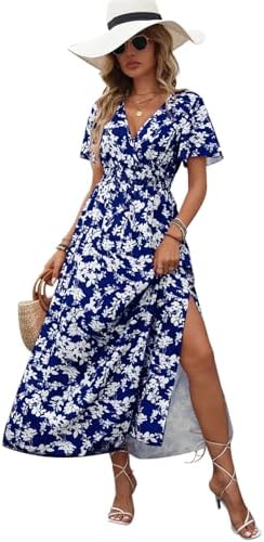 BEMMY Vestido Festa Feminina Longo Moda No Decote V Manga Elegant...