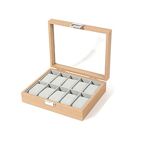 Whatna 時計ケース 2本 3本 6本 10本 腕時計 収納ボックス インタリア用 木材 防水 耐衝撃 収納ケース時計携帯 旅行・出張・持運び 1918 (1918-10本)