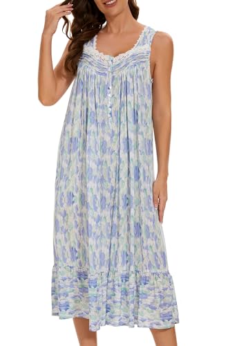 Image of AVIIER Cotton Nightgowns for Women Sleeveless House Dress Ladies Long Nightdress with Pockets S-XXL
