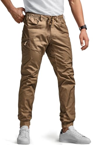 CQR Men's Flex Lightweight Joggers, Elastic Waist Drawstring Casual Pants, Tapered Fit Water Resistant Outdoor Cargo Pants, Asset Cougar, 38W x 34L