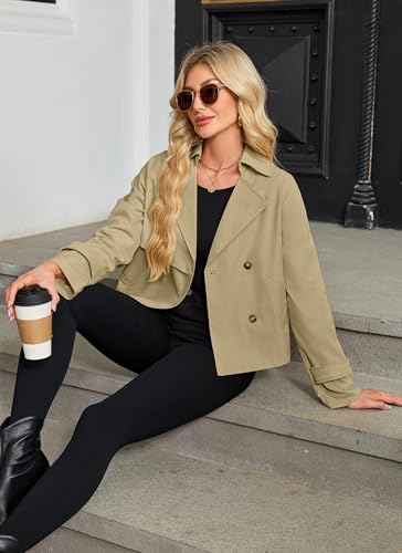 AGSEEM Womens Cropped Trench Coat Casual Single Breasted Lapel Short Jackets Fall Fashion Outerwear with Pockets 20254
