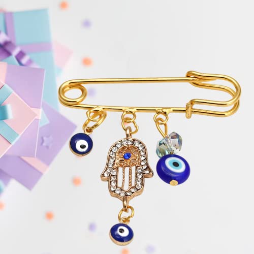 Image of Turkey Evil Eye Rhinestone Charm Blue Lucky Eyeball Hands Brooch Pins Jewelry for Good Luck