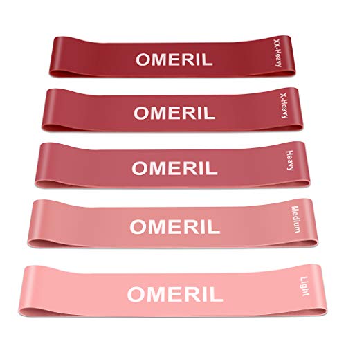 OMERIL Widerstandsbänder [5er Set] Fitnessband Theraband mit Übungsanleitung auf Deutsch & Tragebeutel Resistance Bands Gymnastikband aus Naturlatex für Muskelaufbau Pilates Yoga usw