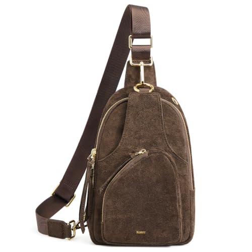 Image of Kattee Sling Bag for Women, Genuine Suede Leather Crossbody Bags | Top grain pebbled cowhide leather fanny pack crossbody purse. Small chest bag with RFID blocking for travel.