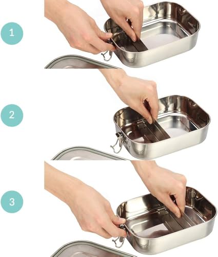 G.a HOMEFAVOR Stainless Steel Bento Lunch Box - Leak-Proof Metal Bento Box, Large Food Container with Lock Clips, Snack Container, Dishwasher Safe, 2 Compartments, 1400 ml/47 oz