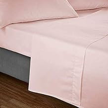 GMTEXTILE 100% Egyptian Cotton 200 TC Fitted Sheet, Flat Sheet, Pair of Pillow Cases, SIZE (Single Flat, Dusky Pink)