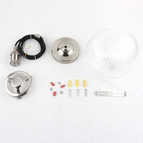Yosoan Vintage Edison Switch Pendant Light Fiting with Ribbed Globe Glass Shade, Industrial Pendant Light Fitting Chandelier for Kitchen Dining Room Bedroom Restaurant (Brushed)