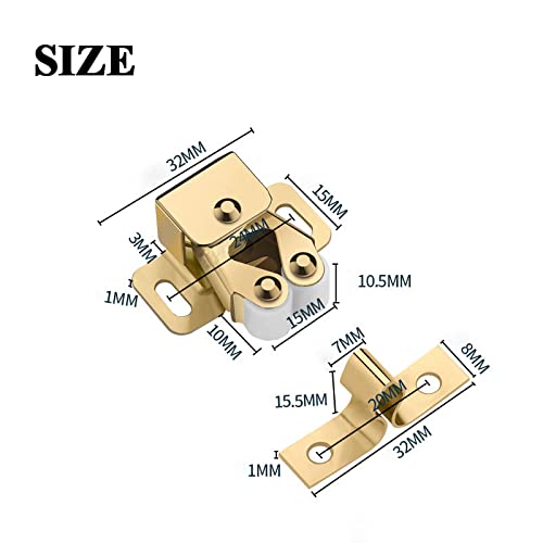 Miniatura 3 de Pestillos de cierre de puerta de armario con doble bola, rodillos de gabinete para puerta de armario (paquete de 12 dorado) (dorado)