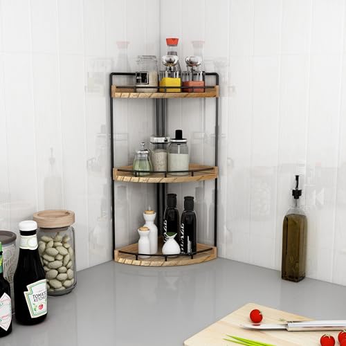 Image of Dorhors 3-Tier Corner Bathroom Organizer Countertop for Storage,Vanity Tray,Wood Counter Organizer for Kitchen,Bathroom,Dresser (Rustic Brown)