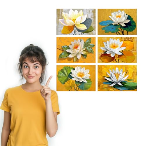 Image of SiddArtify Lotus Flower Wall Art Poster Print Set - Botanical Floral Prints for Living Room Bedroom Office Decor - 8x12 Sticker Pack of 6