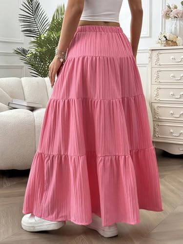 Women's Flowy Trendy Skirt Solid Color Ruffle Hem Skirt4