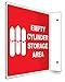 Accuform PSP767 Projection Sign 90D,"Empty Cylinder Storage Area", 8" x 8" Panel, 0.10" Thick High-Impact Plastic, Pre-Drilled Mounting Holes, White on Red