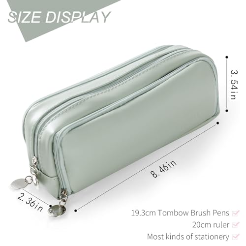 Image of EMUFOOK Large Capacity Pencil Case 3 Compartments Pencil Pouch Organizer with Zipper Portable Stationery Pen Bag Cute Aesthetic Gift for School Teen Girls Boys Men Women, Green