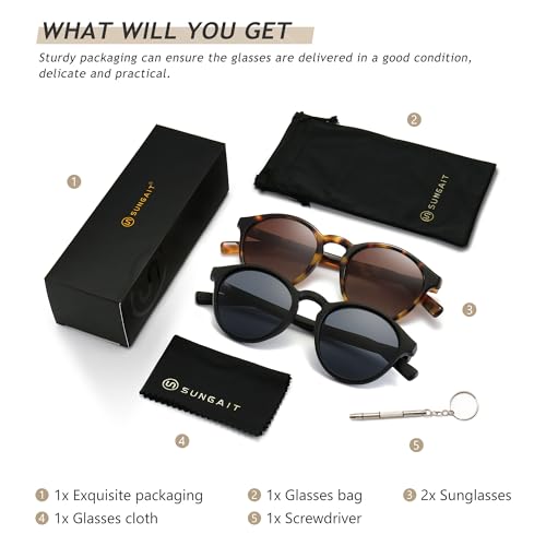 Image of SUNGAIT Classic Round Polarized Sunglasses Retro Vintage Style UV400