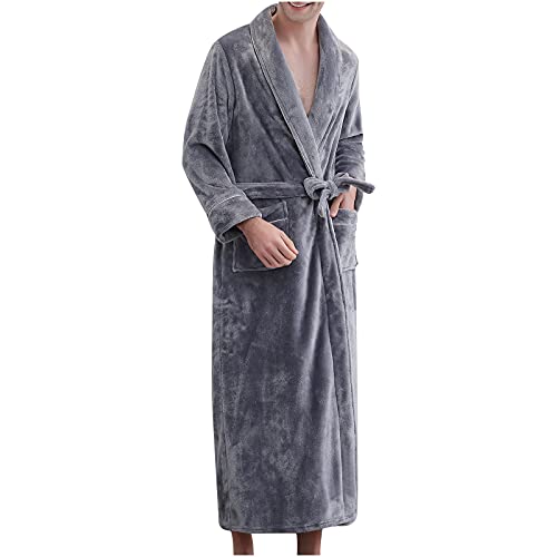 tuduoms Mens Long Robes Full Length Plus Size Bathrobe Fleece Plush Fluffy Housecoat Nightgown Lightweight Sleepwear for Men