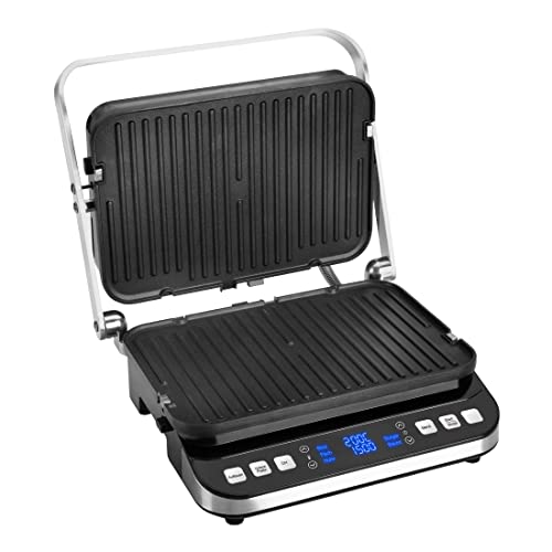 Ultratec Parrilla de contacto y parrilla de mesa todo en uno, 6 programas automáticos, ajuste individual del tiempo y la temperatura, los colores indican el estado de cocción, planchas de Cover