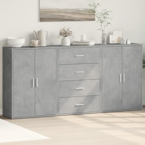 WSJHUHK Aparadores 3 piezas de madera de ingeniería gris hormigón 60x31x84 cm