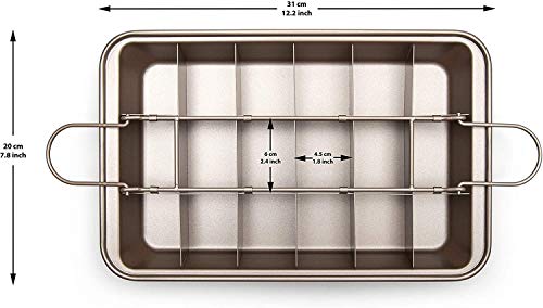ZEUSE Brownie Tin,Brownie BakingTray with Dividers,Non-Stick Carbon Steel Brownie Pan Bakeware Chocolate Square Cake Tin for Ovenware Cookware Bakeware, 18 Removable Cavity - Image 4