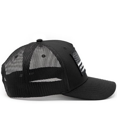 Image of MASHBILL Trucker Hat with Distressed American Flag Patch - Adjustable Snapback Patriotic Cap for Men Women