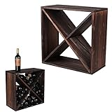 fdjamy Wine Rack countertop Wooden Stackable Storage Rustic Retro Style Cube 24-Bottle Wooden Wine Rack Wine Cabinet (Dark Brown)