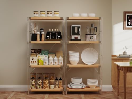 Image of 4-Tier Industrial Bookshelf, Wood and Metal Shelf Unit, Storage Bookcase