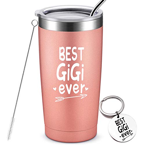 Best Gigi Ever - Birthday Gifts for Gigi, Funny Christmas Gifts for Gigi, Stainless Steel Insulated Tumbler with Lid & Straw, 20 Ounce Rose Gold