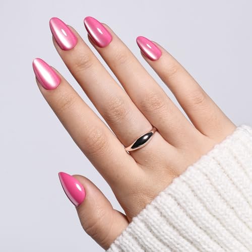 Cat Eye Pink Press On Nails - Fairy Short Almond Fake Nails, CatE...