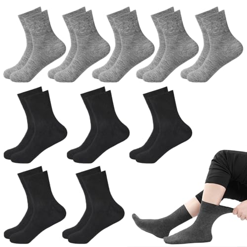 Roinaid Calcetines Diabeticos Hombre, 10 Pares Calcetines Para Diabéticos, Calcetines Hombre Algodon, Calcetines Sin Goma Hombre, Sin Cintura Elástica, Regalo Para Diabéticos (Negro,Gris)