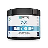 Zhou Nutrition USDA Organic Blue Spirulina Powder with KSM-66 Ashwagandha and Blueberry, Organic Superfood Powder, Antioxidants, Fiber, Mental Energy, Sleep, Digestion, Non-GMO, Vegan, 25 Servings