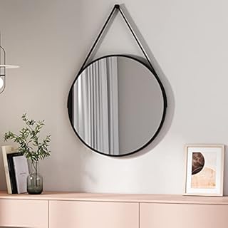 EMKE Bathroom Mirror 600mm Large Circle Mirror Round Mirror Wall Vanity Mirror Framed Hanging Makeup Mirror Decoration for Bathroom Bedroom Living Room Entrance Dressing Room, Black