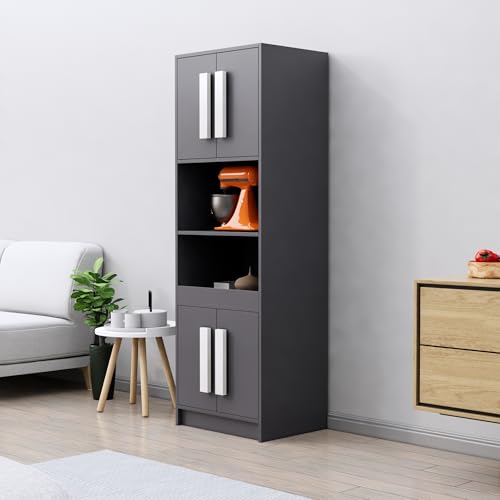 Image of Bniture Engineered Wood Storage Cabinet | 6 Tier Sideboard Cabinet for Living Room with Magnetic Door | Multipurpose Cabinet Organizer for Home | Space Saving Kitchen Crockery Unit | Slate Grey