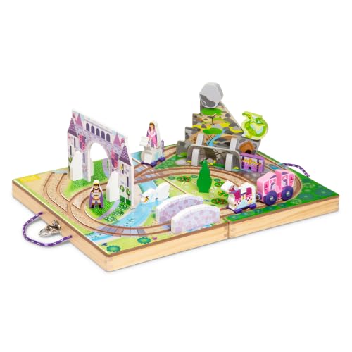 Image of Melissa & Doug 19-Piece Wooden Take-Along Tabletop Kingdom - Carriage, Horse, Unicorn, Dragon, More