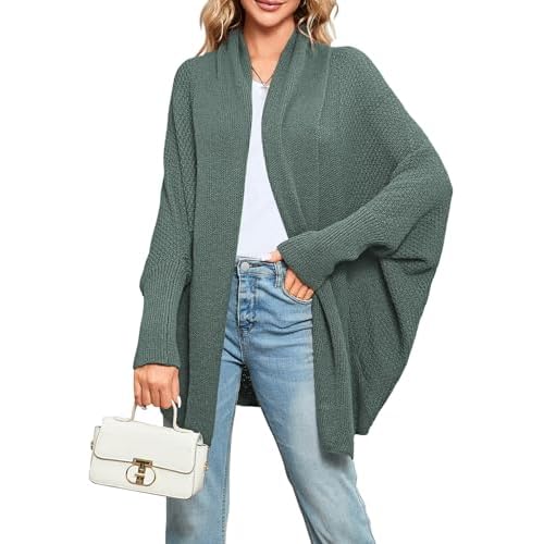 Pink Queen Cardigan Sweaters for Women Oversized Chunky Kimono Slouchy Wrap Batwing Sleeve Open Front Outwear Coat Medium Wormwood Green